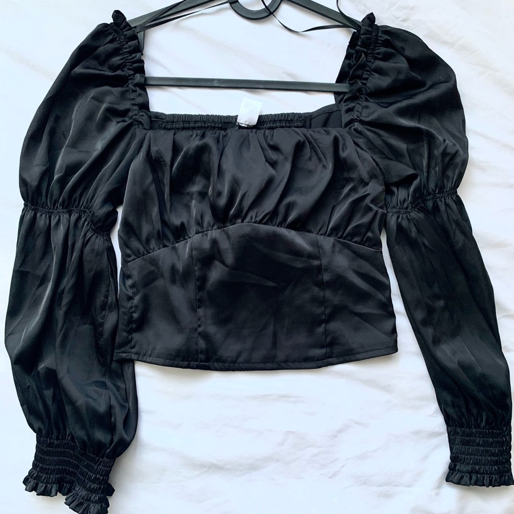 NWT🌹 Black Cropped Corset Long Sleeve Sateen Look